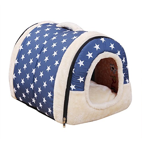 Hanguin Samt Selbstwärmendes 2 in 1 Haustierbett Katze Hundebett Sofa Bett Katzenhöhle Haus mit abnehmbarem Kissen Waschbar Faltbar Weiche Höhle Form Haustier Katzenbett für Katzen und kleine Hunde von Hanguin