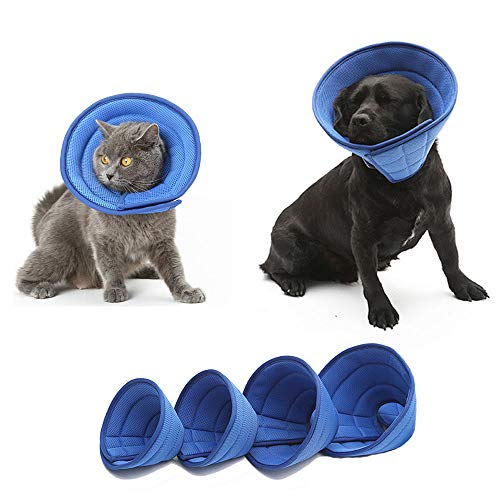 HanryDong Atmungsaktives Halskrausen für Katzen Hunde, Mesh-Elizabethan-Halsband, blaues, verstellbares, schnellere Heilungstier-Wiederherstellungskegel, weiche Kanten, Anti-Biss/Leck für Kaninchen von HanryDong