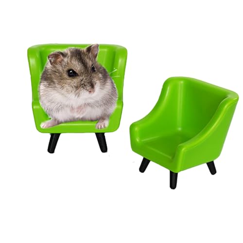 HanryDong Hamster Mini Kunststoff Stuhl Sofa Kleintier Blau Niedlich Bett Käfig Dekor Foto Spielzeug Relax Habitat Haus Zubehör Schlafunterlage Rest Nest für Hamster Mäuse Ratte (2 grüne Sofas) von HanryDong