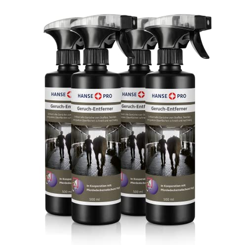 Hanse Pro Geruchs-Entferner, 4 x 500 ml I perfekt für Pferde-Stall, Box, Pferde-Decken, Reiter-Bekleidung, REIT-Stiefel I stoppt Gerüche von Pferd, Katze und Hund I gebrauchsfertig I wirkt schnell von Hanse Pro