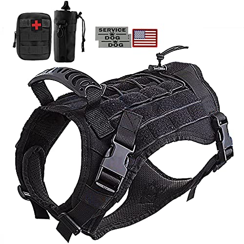 Hanshengday Tactical Hund Vest-Training Molle Harness-Tactical Hund Backpack-Pet Tactical – Weste Abnehmbare Pouches-relective Patches, M, Black&2 Pouches von Hanshengday