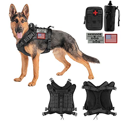 Taktische Hundeweste, Training, Outdoor, atmungsaktives Geschirr, militärisch, wasserabweisend, Haustierweste, abnehmbare Taschen, D-Ring für Hundeleine, Größe XL, 02 Schwarz von Hanshengday