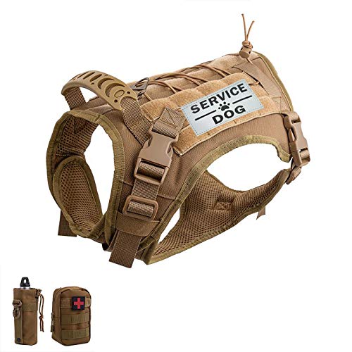 hanshengday Tactical Hund vest-training MOLLE harness-tactical Hund backpack-pet Tactical – Weste abnehmbare pouches-relective Patches, L, Khaki and 2 pouches von Hanshengday