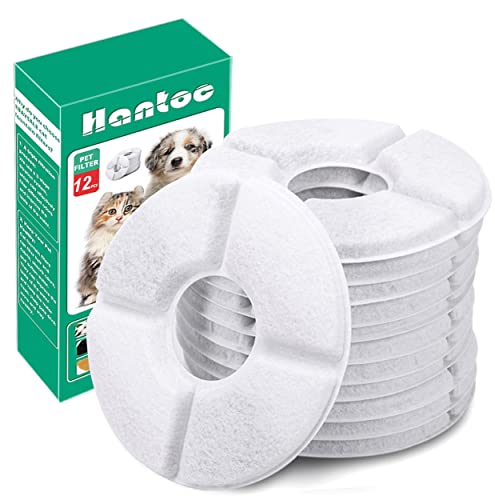 Hantoc 12 Stück Ersatzfilter für Trinkbrunnen, Katzenbrunnen Filter für Katzen und Hunde Cat Fountain Ersatzfilter mit Harz und Aktivkohle 1.6L Rund von Hantoc