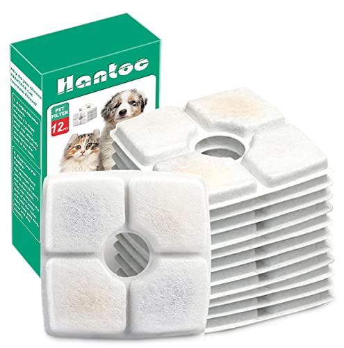 12 Stück Ersatzfilter für Trinkbrunnen, Hantoc Katzenbrunnen Filter für Katzen und Hunde Cat Fountain Ersatzfilter mit Harz und Aktivkohle 2.5L Quadrat von Hantoc