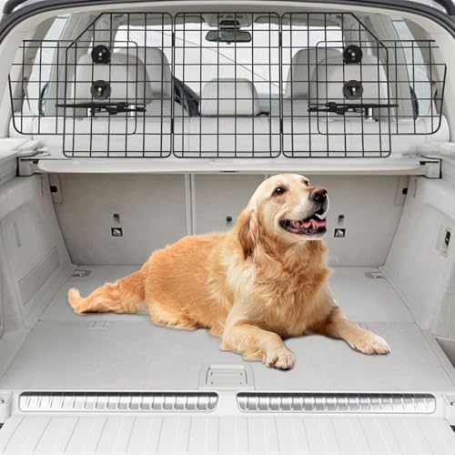 Hanured® Hundegitter Auto Universal, Hochbelastbar Drahtgeflecht Kofferraum Trenngitter für Hunde, Verstellbare Breite, Hundenetz Auto Kofferraum für SUVs, Autos, LKWs von Hanured