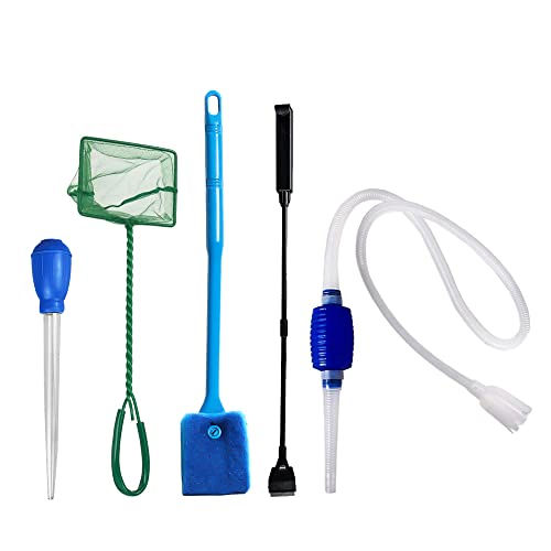 Haofy 5 in 1 Aquarium Fischtankreinigungswerkzeuge Kit Aquarium Kies Reiniger Siphon Fischtank Reiniger Wasserwechsler für Terrarium Aquariumschere von Haofy