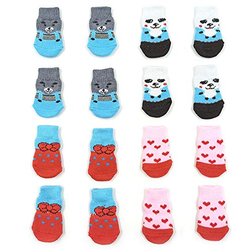 4 Paar Anti-Rutsch-Socken Hund Outdoor, Haustier Socken Schnee Katzensocken für Katzen, Antirutschsocken Hunde Mit Klettverschluss Indoor, Wasserdicht Mittlere Hundesocken Antirutsch（S） von Haohai