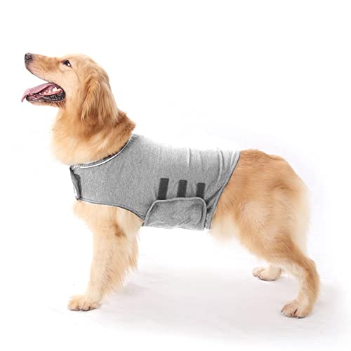 Anti-Angst-Hundejacke Hund Beruhigungsmantel Haustier Stressabbau Hemd Warme Beruhigungsweste Leichte Donner Hund Wickel Hund Angst Jacke (Hellgrau S) von Haokaini