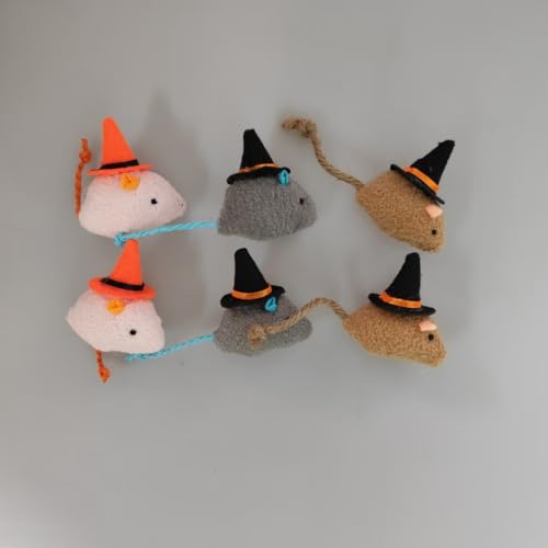 6 Stück Halloween Katzenminze Mäuse Spielzeug mit Hexenhüte - Festliches Plüschmaus-Set für Katzen Perfekt für Halloween Spielzeit - Blaue Ohren von Haourlife