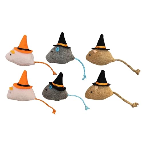 6 Stück Halloween Katzenminze Mäuse Spielzeug mit Hexenhüte - Festliches Plüschmaus-Set für Katzen Perfekt für Halloween Spielzeit - Blaue Ohren von Haourlife