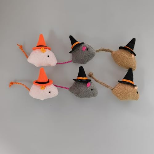 6er-Pack Halloween Katzenminze Mäuse Spielzeug mit Hexenhüte - Festliches Plüschmaus-Set für Katzen, perfekt für Halloween-Spielzeit - Rose Rote Ohren von Haourlife