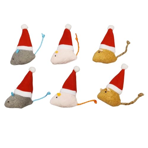 6er-Pack Katzenminze Katzenmäuse Spielzeug mit niedlichen Weihnachtsmützen - Urlaub Katze Plüschtier Set für Katzen & Kätzchen, Festliche interaktive Katzenminze Mäuse für Indoor-Katzen, langlebig & von Haourlife