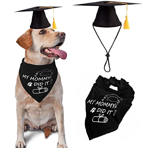 Cosplay Hund Abschluss Kappe und Bandana Abschluss Hund Kappe mit gelben Quasten Hund Abschluss Outfits Geschenke Mama Graduierte Bandana für kleine, mittelgroße und große Hunde (Tassels Cap & My von Haourlife