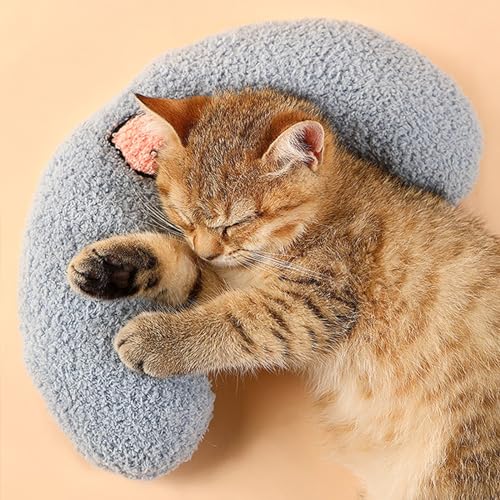 Kleines Kissen für Katzen und Welpen, ultraweich, flauschig, beruhigendes Spielzeug, halber Donut-Kuscheltier zur Gelenkentlastung, Schlafverbesserung, maschinenwaschbar, Blau von Haourlife