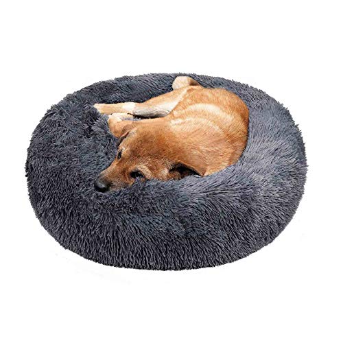 Hundebett Kleine Hunde Rund, Rundes Hundekissen, Sofa Rundes Kissen Katzensofa Kissen in Doughnut, weich, waschbar, Für Hunde Und Katzen - Dunkelgrau Ø 80cm von Haoye