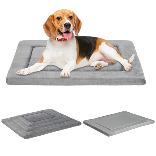 HapToyPet Wendeunterlage für Hundekäfige, ultraweich, waschbar, Hundebett-Matte für mittelgroße und große Hunde, wasserdicht, flach, leicht, gemütlich, Schlafmatte, passend für bis zu 31,8 kg (grau), von HapToyPet