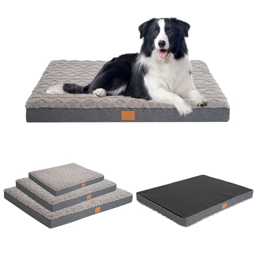 Orthopädisches Hundebett, wasserdicht, mit Schaumstoff-Unterstützung, abnehmbarer, waschbarer Bezug, rutschfeste Unterseite, passend für bis zu 27,2 kg (Grau), L 91,4 x 68,9 x 7,6 cm von HapToyPet