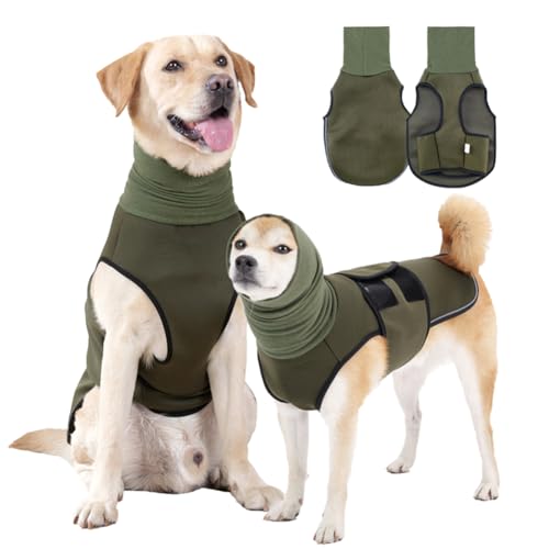 Angstlinderungsweste für Hunde, 2-in-1-atmungsaktives Hunde-Komforthemd gegen Angst, weiche Welpenjacke mit reflektierenden Streifen, angstberuhigender Mantel Armeegrün L von Hapihom