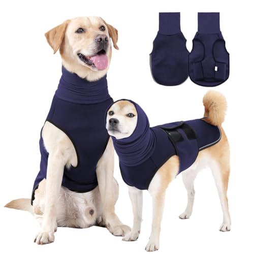 Angstlinderungsweste für Hunde, 2-in-1-atmungsaktives Hunde-Komforthemd gegen Angst, weiche Welpenjacke mit reflektierenden Streifen, angstberuhigender Mantel Navy blau XL von Hapihom