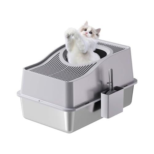 Geschlossene Edelstahl Katzenklo, 15cm Hochwandiger Anti-Auslauf Edelstahl Katzentoilette mit hohlem Deckel und erhöhtem Deckel, Spritzschutz Leicht Reinigen Katzenklo Mit Schaufel 60x40x34.5cm-Grauer Geschlossene Edelstahl Katzenklo, 15cm Hochwandiger Anti-Auslauf Edelstahl Katzentoilette mit hohlem Deckel und erhöhtem Deckel, Spritzschutz Leicht Reinigen Katzenklo Mit Schaufel 60x40x34.5cm-Grauer von Hapihom