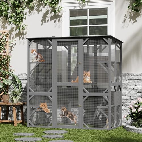 Großes Katzengehege, 177 x 173 x 92.5 cm großer Katzenhaus mit regenfest Dach, Liegeflächen, Hängematte & Plattformen, Drahtgitter Katzenkäfig für Innenbereich, Outdoor, Terrasse, Garten Großes Katzengehege, 177 x 173 x 92.5 cm großer Katzenhaus mit regenfest Dach, Liegeflächen, Hängematte & Plattformen, Drahtgitter Katzenkäfig für Innenbereich, Outdoor, Terrasse, Garten von Hapihom