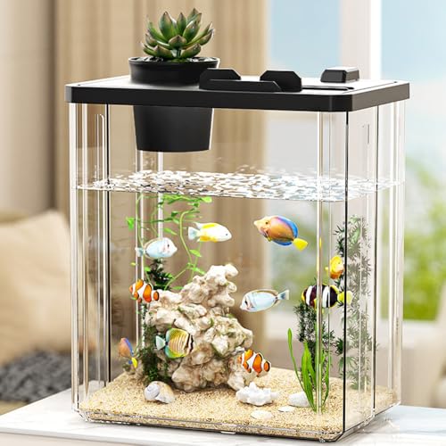 Hapihom Aquarium-Starter-Set, kleines Aquarium, Mini-Desktop, rechteckiges Aquarium mit Pumpe, LED-Licht, simulierte Wasserpflanzen, Fisch-Starter-Set, für Garnelen, kleine Fische, schwarz, klein von Hapihom