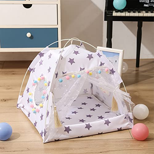 Haustierzelt Haustierbett Katze Hund Prinzessin Zelt Haus mit atmungsaktiven Fenstern Tür Abnehmbare Waschbare Zwinger für Hunde Katzen Kleine Haustiere Indoor Outdoor Fünfzackiger Stern XL-60x60x62 von Hapihom