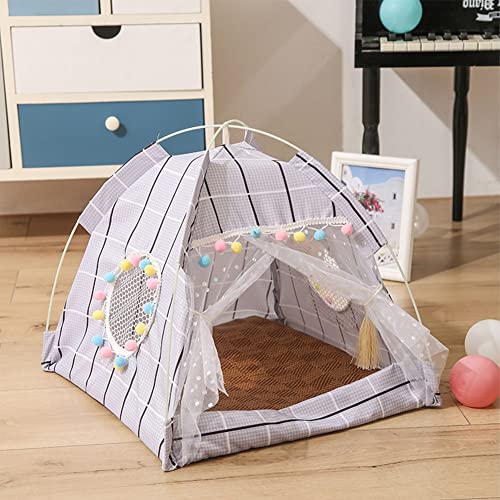 Haustierzelt Haustierbett Katze Hund Prinzessin Zelt Haus mit atmungsaktiven Fenstern Tür Abnehmbare Waschbare Zwinger für Hunde Katzen Kleine Haustiere Indoor Outdoor Schwarz und Weiß Groß Plaid von Hapihom