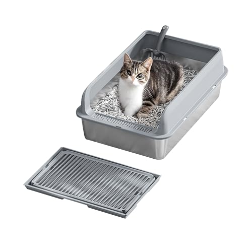 Katzenklo Edelstahl, Katzentoilette Edelstahl 30L mit Schaufel & Trittbrett, 60L x 40W x 30H cm XXL Katzenklo mit hohem Rand, Antihaft Cat Litter Box für große Katzen, Kaninchen - A Katzenklo Edelstahl, Katzentoilette Edelstahl 30L mit Schaufel & Trittbrett, 60L x 40W x 30H cm XXL Katzenklo mit hohem Rand, Antihaft Cat Litter Box für große Katzen, Kaninchen - A von Hapihom
