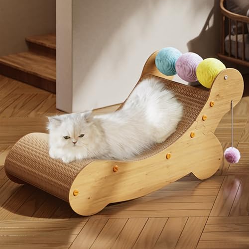 Kratzbretter für Katzen, Sisal-Kratzbett aus Karton mit bunten Spielzeugbällen, gebogenes Katzensofa-Kratzbett-Lounge für Hauskatzen von Hapihom