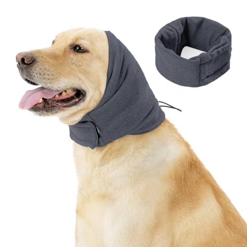 Verstellbarer, beruhigender Ohrenschutz für Hunde, Lärmschutz für Katzen, Halstuch, Ohrenwärmer für Haustiere, leiser Hunde-Halswärmer zur Linderung von Angstzuständen dunkelgrau L von Hapihom
