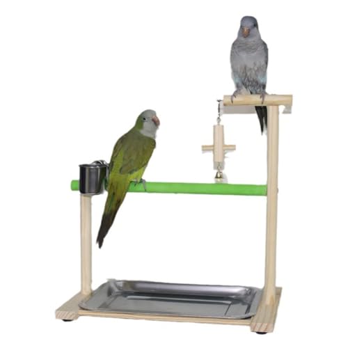 Vogelspielplatz Vogelsitzstangenständer, Papageienholzständer mit Glocke, Futterspender für Vögel, Vogelspielplatz für Papageien, Nymphensittiche, Sittiche von Hapihom