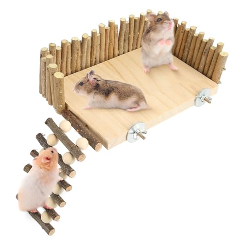 Hamster Kletterspielzeug, Holz Hamsterplattform Stehplattform Übungsspielzeug Käfigzubehör mit Brücke, für Zwerghamster, Meerschweinchen, Rennmäuse, Vögel(#1) von Hapivida