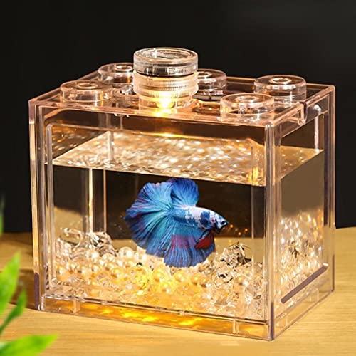 Hapivida Kleines Betta Aquarium, Klares Transparentes Acryl Aquarium Stapelbares Rechteckiges Fischschalen Set für Schildkröten Reptilien Garnelen Algen Bälle(Transparent) von Hapivida