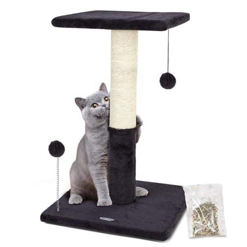 Happi N Pets 66CM Katzenkratzbaum, natürliche Sisal-Kratzbäume für Hauskatzen, Katzenbaum mit Plattform aus Plüsch 30 * 30 cm und Katzenspielzeugball, stabile Katzenkratzbäume für Kätzchen-Hellgrau von Happi N Pets