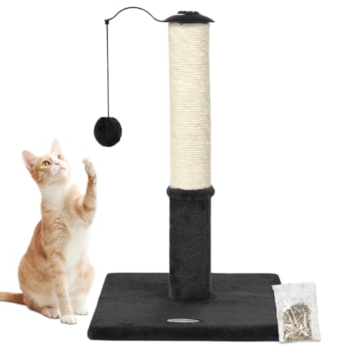 Happi N Pets Kratzbaum für Katzen, natürlicher Sisal, 55,9 cm, mit drehbaren hängenden Bällen und Stabiler Basis, Katzenpfosten für Kätzchen, Dunkelgrau von Happi N Pets