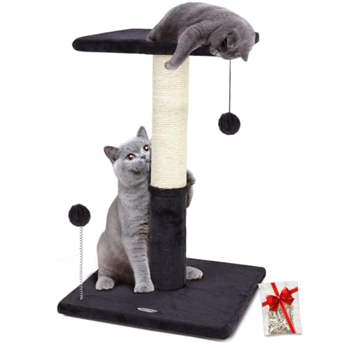 Happi N Pets Kratzbaum mit Sitzstange, Natursisal-Kratzbäume für Indoor-Katzen, mit hängenden Bällen und gemütlichem Katzenbett, stabile Kratzbäume für Kätzchen, Rauchgrau von Happi N Pets