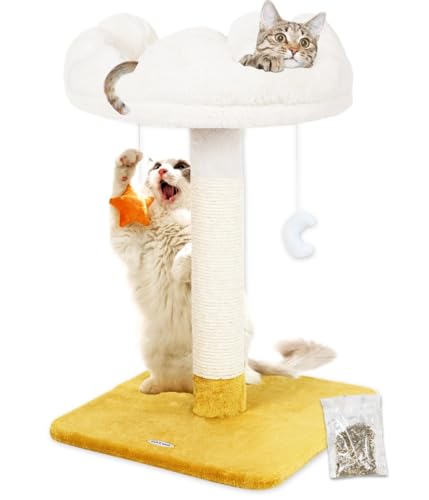 Happi N Pets Große Größe Wolke Kratzbaum mit Bett, Katzenbaum für Indoor Katzen, Natur Sisal Katzenkratzbaum mit Katze Weiche Sitzstange für Kätzchen & Erwachsene Katzen, Katzenturm mit Bällen, von Happi N Pets