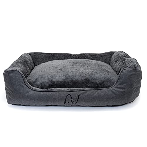 Happilax Waschbares Hundebett mit Wendekissen, Polyester Hundekorb für mittlere und große Hunde, Größe L - Grau - 90 * 70 cm von Happilax