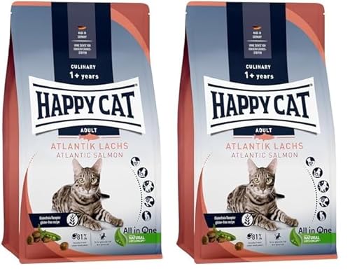 Happy Cat 70553 - Culinary Adult Atlantik Lachs - Katzen-Trockenfutter für ausgewachsene Katzen & Kater - 1,3 kg Inhalt (Packung mit 2) von Happy Cat