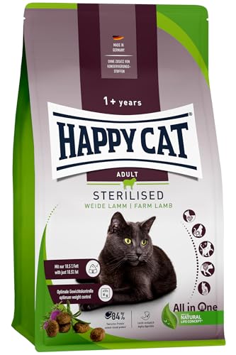 Happy Cat 70584 - Sterilised Adult Weide Lamm - Katzen-Trockenfutter für sterilisierte Katzen und Kater - 1,3 kg Inhalt von Happy Cat