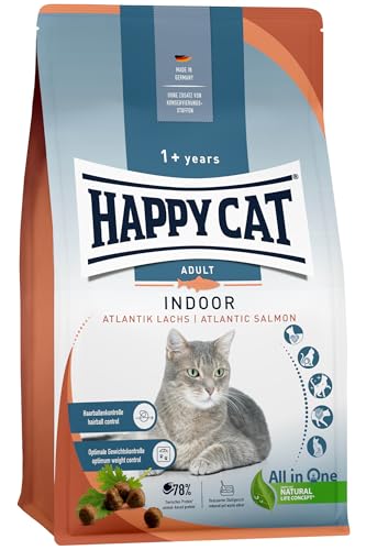 Happy Cat 70587 - Indoor Adult Atlantik Lachs - Katzen-Trockenfutter für ausgewachsene Katzen und Kater - 300 g Inhalt von Happy Cat