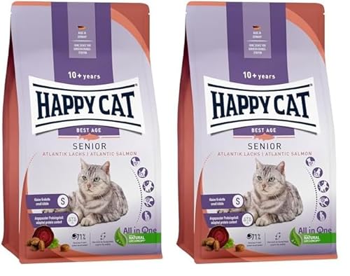 Happy Cat 70610 - Senior Atlantik Lachs - Katzen-Trockenfutter für Katzensenioren ab dem 8. Lebensjahr - 300 g Inhalt (Packung mit 2) von Happy Cat