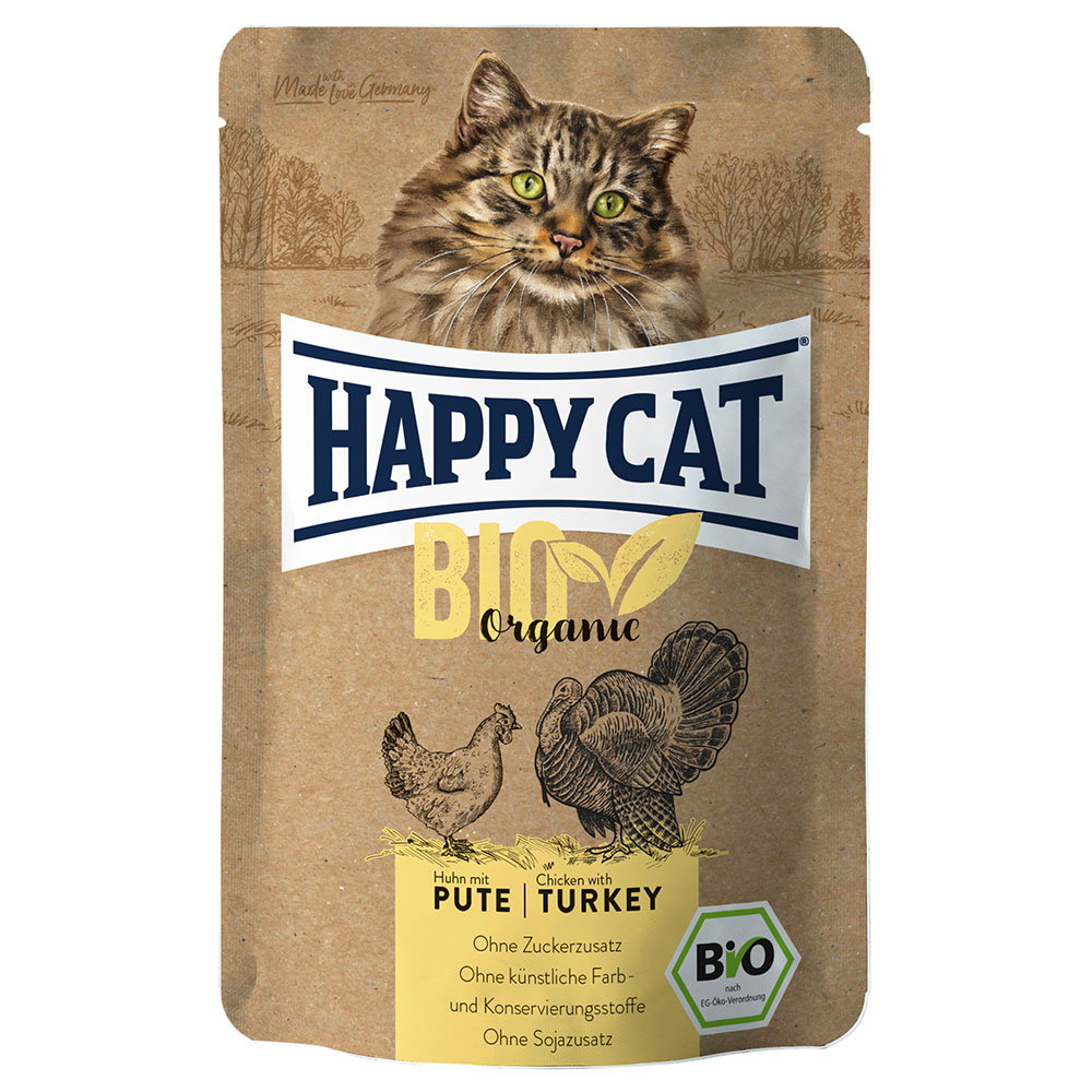 Happy Cat Bio Pouch 6 x 85 g - Bio-Huhn & Bio-Pute von Happy Cat