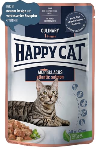 Happy Cat - Culinary Meat in Sauce Atlantik Lachs Pouch - Nassfutter für ausgewachsene Katzen & Kater - 24 x 85g von Happy Cat