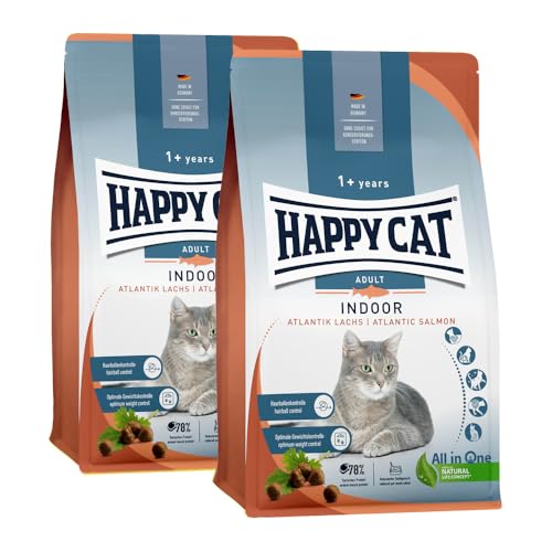 Happy Cat Indoor Adult Atlantik Lachs M - Trockenfutter für ausgewachsene Katzen und Kater - 2X 4kg von Happy Cat