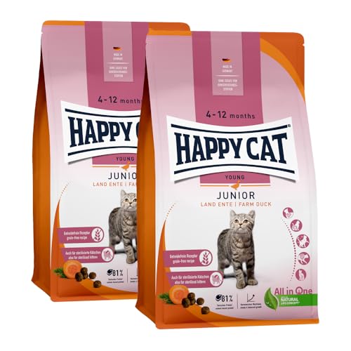 Happy Cat Junior Land Ente M - Trockenfutter für Junge Katzen ab dem 4. Monat - 2X 1,3kg von Happy Cat