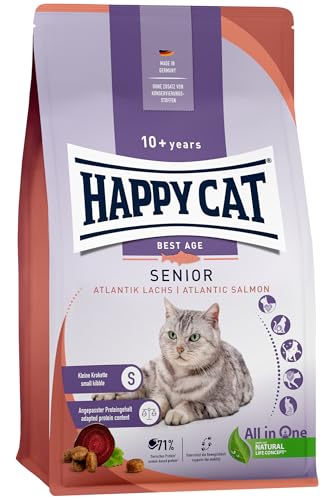 Happy Cat 70611 - Senior Atlantik Lachs - Katzen-Trockenfutter für Katzensenioren ab dem 8. Lebensjahr - 1,3 kg Inhalt von Happy Cat