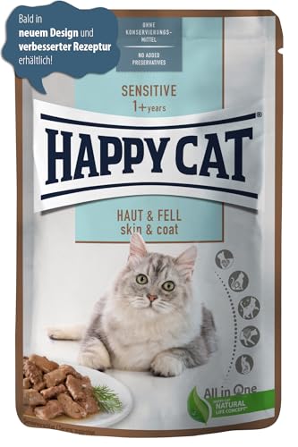 Happy Cat - Sensitive Meat in Sauce Haut & Fell Pouch - Nassfutter für Sensible Katzen und Kater - 24 x 85g von Happy Cat